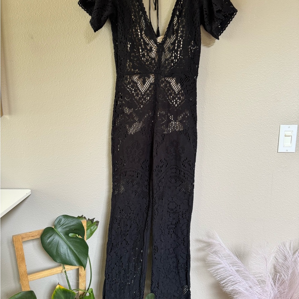 Spell Fleetwood Black Crochet Flare-Leg Jumpsuit - Picture 3 of 14